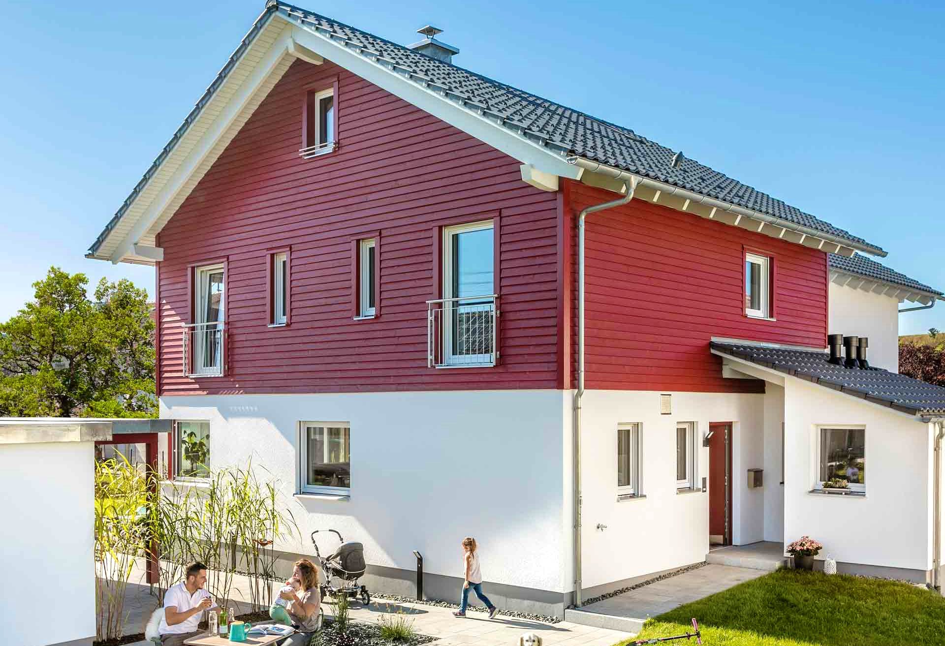 Fertighaus E 20-135.4 - Doppelhaus als Effizienzhaus 40 Plus von SchwörerHaus Schlüsselfertig ab 460800€, Außenansicht 2