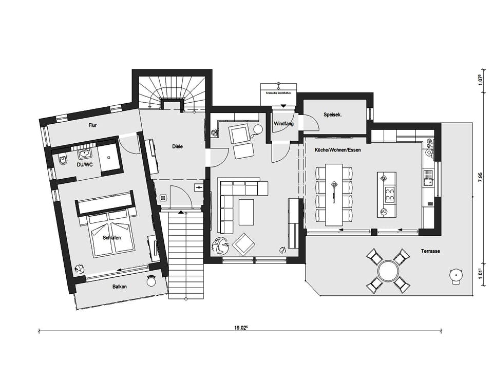 Fertighaus E 20-172.4 - Fertighaus mediterran von SchwörerHaus Schlüsselfertig ab 691200€, Satteldach-Klassiker Grundriss 1