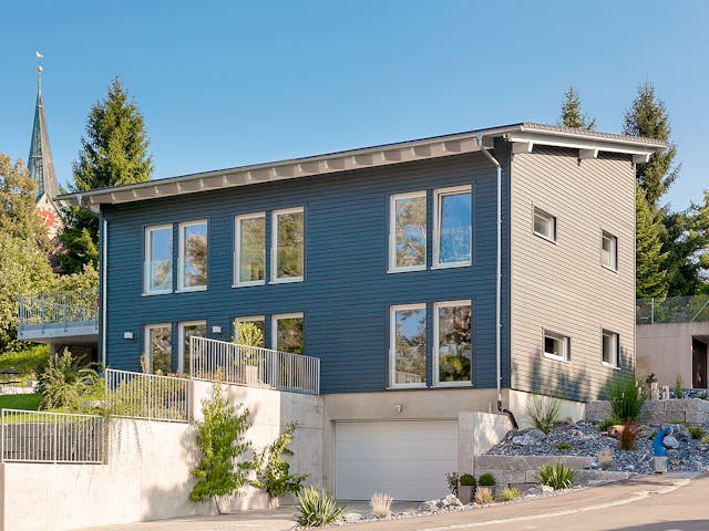Fertighaus E 20-196.2 - Energiesparhaus von SchwörerHaus Schlüsselfertig ab 583163€, Pultdachhaus Außenansicht 1