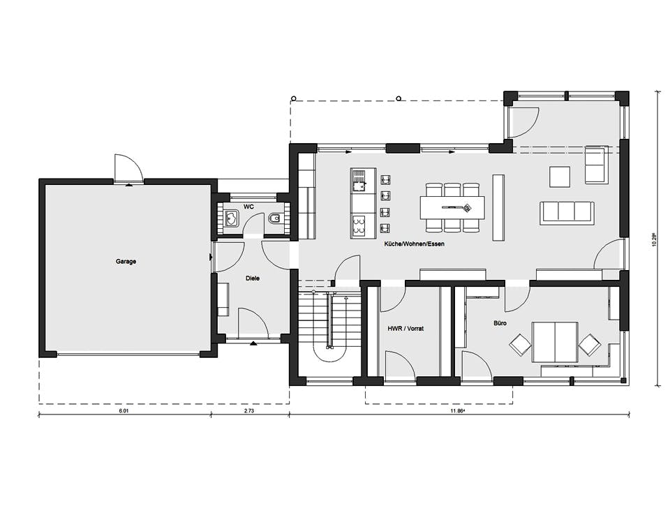 Fertighaus E 20-198.1 - Einfamilienhaus mit Z-Dach von SchwörerHaus Schlüsselfertig ab 721900€, Stadtvilla Grundriss 1