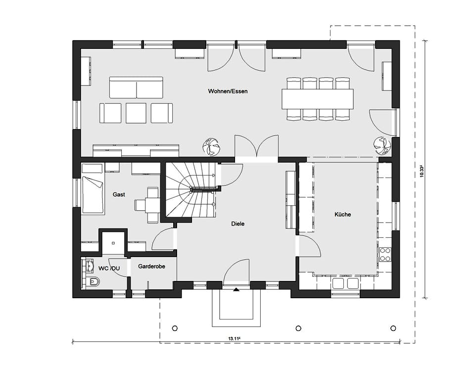 Fertighaus E 20-204.1 - Mediterrane Stadtvilla von SchwörerHaus Schlüsselfertig ab 612500€, Stadtvilla Grundriss 1