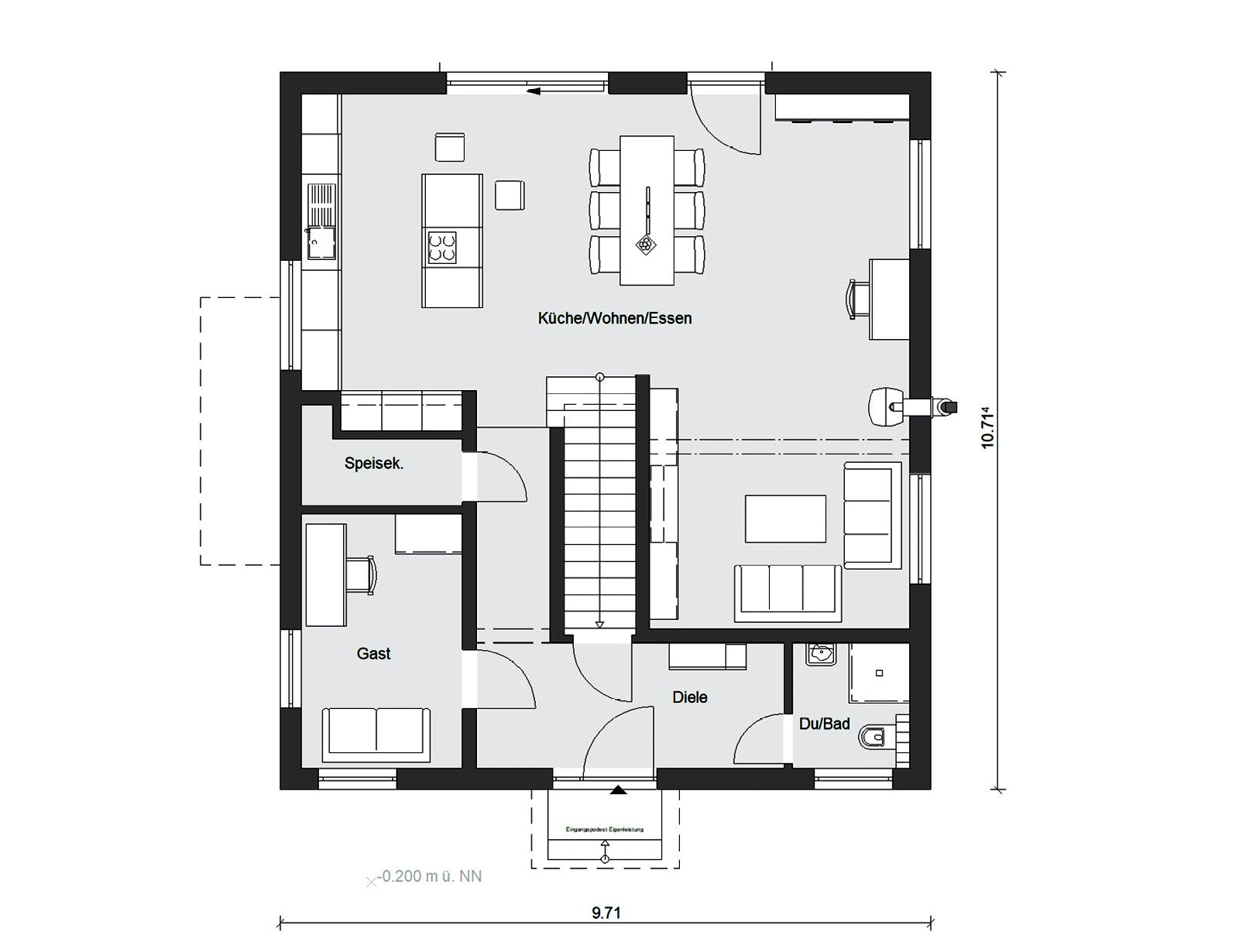 Fertighaus E 20-173.3 - Stadtvilla in Hanglage von SchwörerHaus - Österreich Schlüsselfertig ab 461010€, Grundriss 1