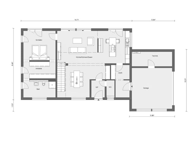 Fertighaus E 20-220.1 - Moderne Villa mit Flachdach von SchwörerHaus Schlüsselfertig ab 620694€, Cubushaus Grundriss 1