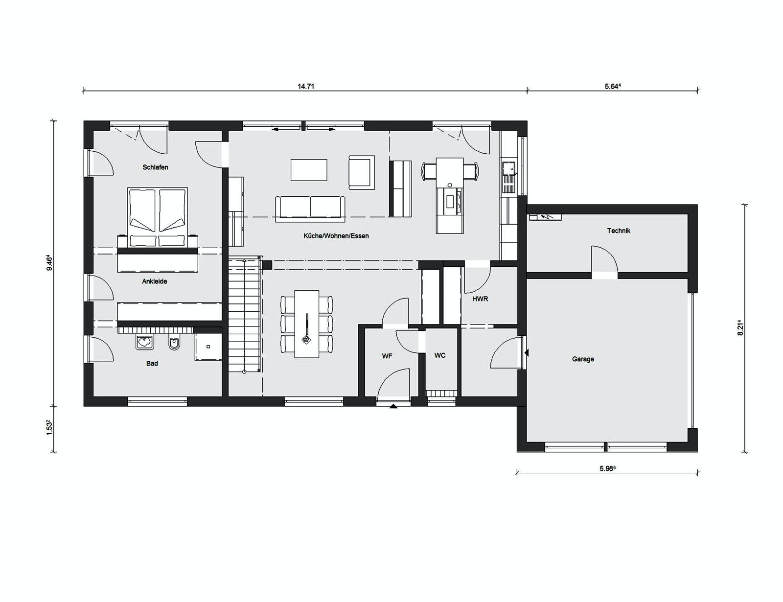 Fertighaus E 20-220.1 - Moderne Villa mit Flachdach von SchwörerHaus Schlüsselfertig ab 593850€, Cubushaus Grundriss 1