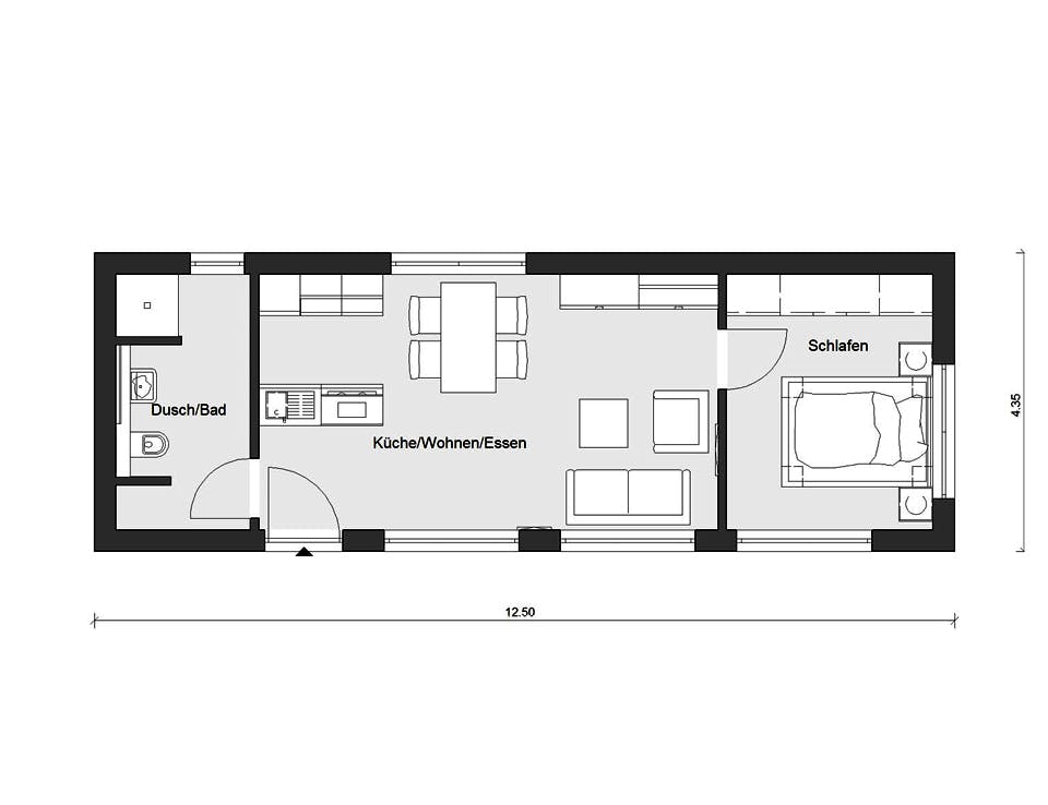 Fertighaus F 10-043.5 - FlyingSpace im Garten von SchwörerHaus - Österreich Schlüsselfertig ab 177100€, Bungalow Grundriss 1