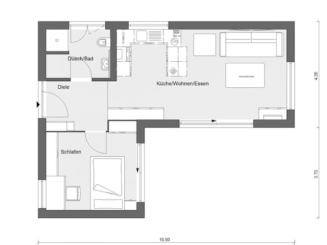 Fertighaus F 10-049.9.1 - FlyingSpace als Winkelbungalow von SchwörerHaus Schlüsselfertig ab 236170€, Bungalow Grundriss 1