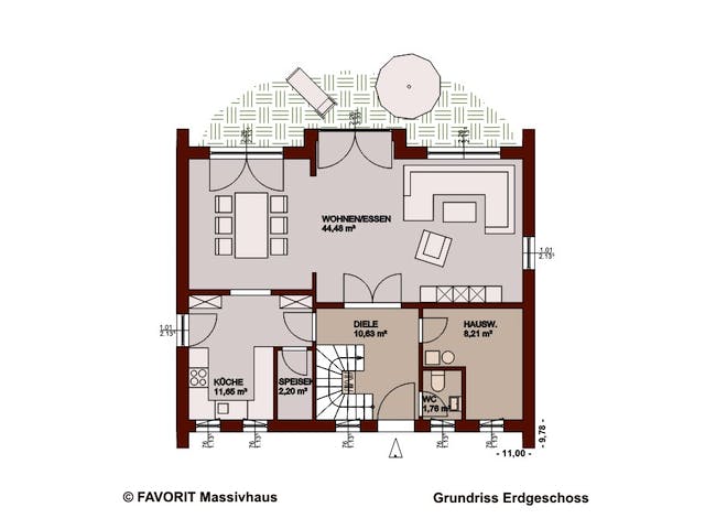 Massivhaus Select 143 von Favorit Massivhaus Schlüsselfertig ab 387600€, Satteldach-Klassiker Grundriss 1