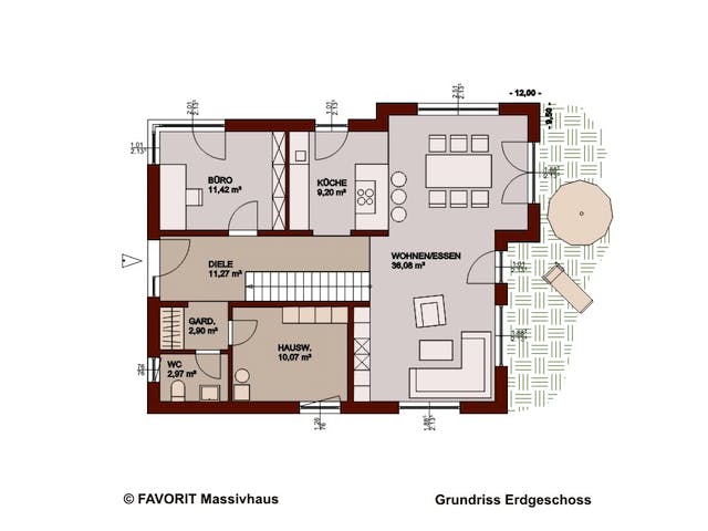 Massivhaus Select 157 edition von Favorit Massivhaus Schlüsselfertig ab 389630€, Satteldach-Klassiker Grundriss 1