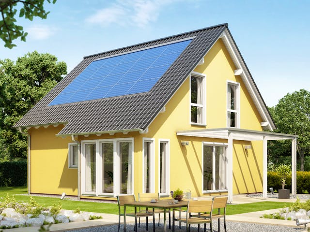 Fertighaus SOLUTION 125 V3 von Living Fertighaus Schlüsselfertig ab 92027€, Satteldach-Klassiker Außenansicht 1