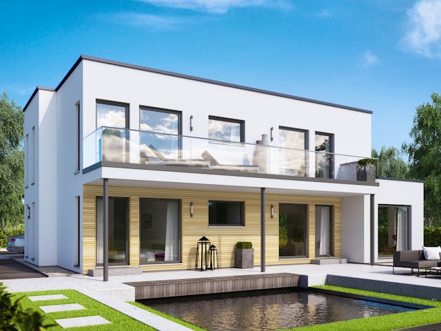 Fertighaus SOLUTION 204 V8 L von Living Fertighaus Schlüsselfertig ab 615349€, Cubushaus Außenansicht 1