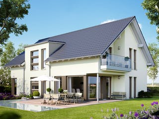 Fertighaus SOLUTION 204 V2 L von Living Fertighaus Schlüsselfertig ab 489984€, Satteldach-Klassiker Außenansicht 1