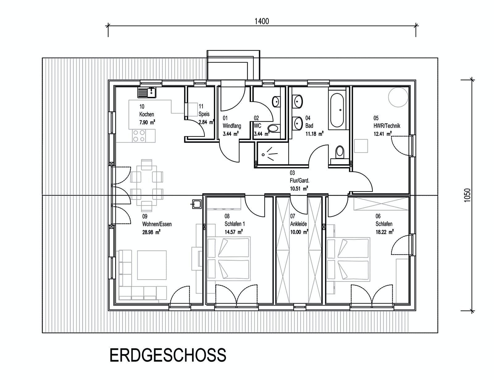 Fertighaus Kundenhaus Bauer von Sonnleitner Holzbau, Bungalow Grundriss 1
