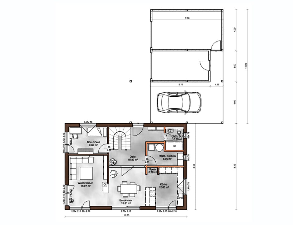 Fertighaus Kundenhaus Wittelsbach von Sonnleitner Holzbau, Satteldach-Klassiker Grundriss 1