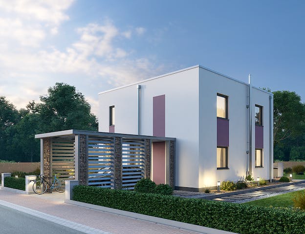 Ansicht Einfamilienhaus mit Carport aus einem Haus-Konfigurator