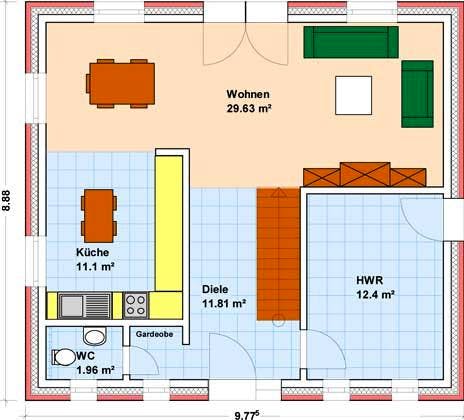 Erdgeschossgrundriss einer Stadtvilla