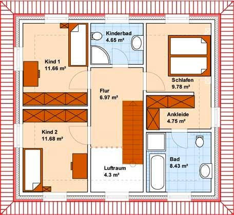 Dachgeschossgrundriss einer Stadtvilla