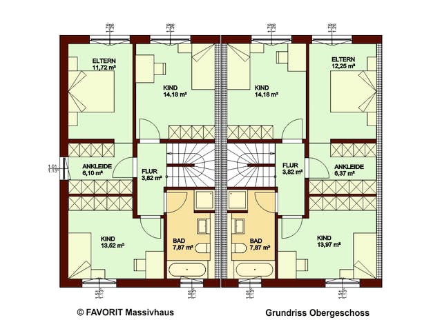Massivhaus Stella E113/M115 von Favorit Massivhaus, Satteldach-Klassiker Grundriss 2