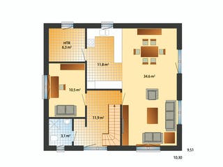 Fertighaus Stockholm unter Reet von Danhaus Deutschland, Satteldach-Klassiker Grundriss 1