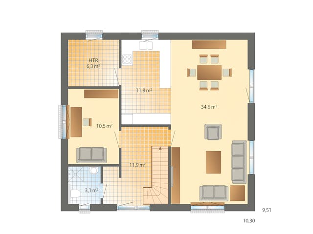 Fertighaus Stockholm von Danhaus Deutschland Schlüsselfertig ab 420307€, Satteldach-Klassiker Grundriss 1 Fertighaus Stockholm von Danhaus Deutschland Schlüsselfertig ab 420307€, Satteldach-Klassiker Grundriss 1