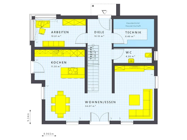 Fertighaus SUNSHINE 154 V5 von Living Fertighaus Schlüsselfertig ab 354681€, Satteldach-Klassiker Grundriss 1