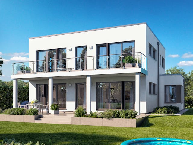 Fertighaus SUNSHINE 165 V7 von Living Fertighaus Schlüsselfertig ab 392077€, Cubushaus Außenansicht 1