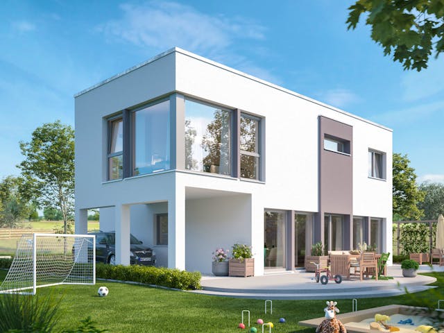 Fertighaus SUNSHINE 154 V7 von Living Fertighaus Schlüsselfertig ab 456257€, Cubushaus Außenansicht 1