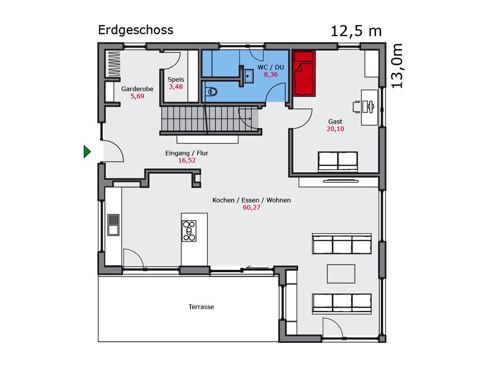 Fertighaus e.126 von TALBAU-Haus, Satteldach-Klassiker Grundriss 1