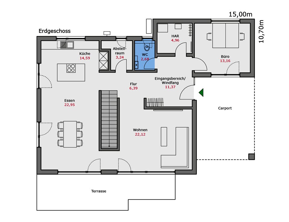 Fertighaus Musterhaus Fellbach von TALBAU-Haus Schlüsselfertig ab 543000€, Satteldach-Klassiker Grundriss 1