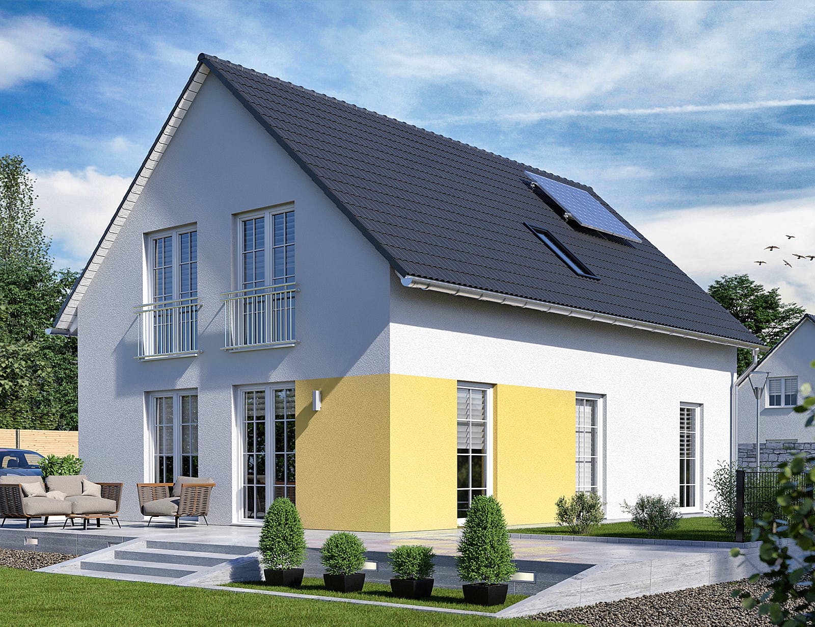 Massivhaus Bodensee 129 von Town & Country Haus Deutschland Schlüsselfertig ab 234150€, Satteldach-Klassiker Außenansicht 2