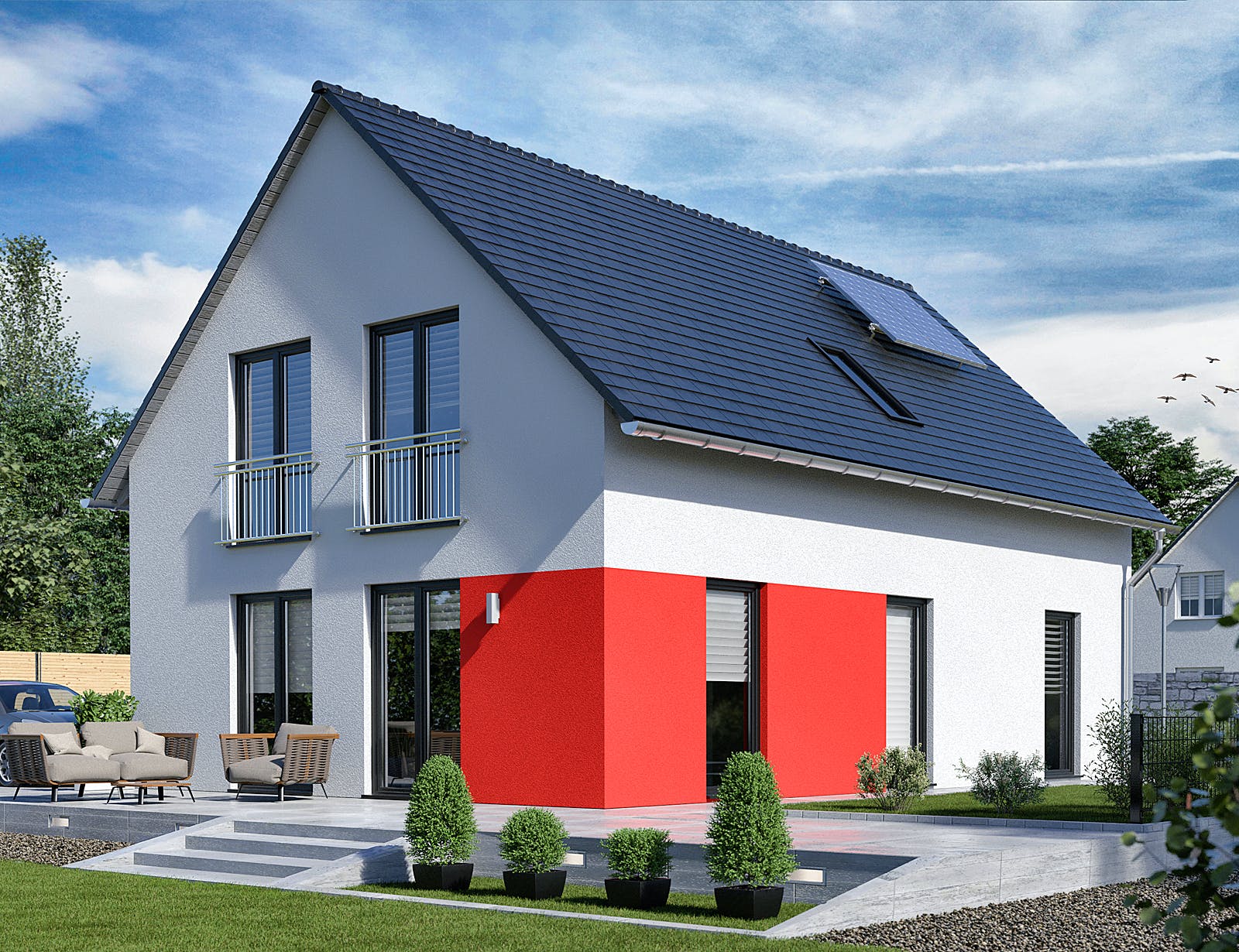 Massivhaus Bodensee 129 von Town & Country Haus Deutschland Schlüsselfertig ab 234150€, Satteldach-Klassiker Außenansicht 1