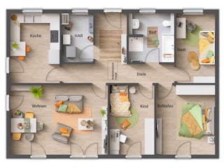 Massivhaus Bungalow 110 von Town & Country Haus Deutschland Schlüsselfertig ab 211890€, Bungalow Grundriss 1