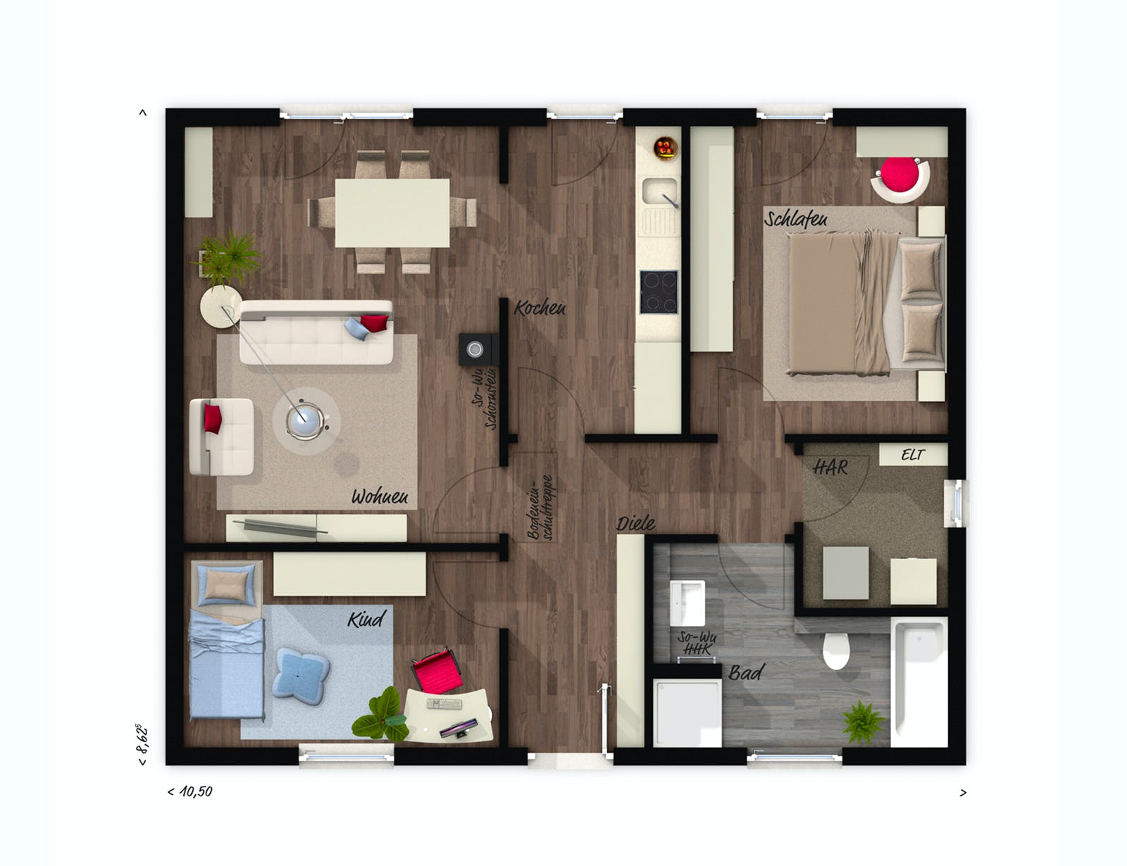 Massivhaus Bungalow 78 von Town & Country Haus Deutschland Schlüsselfertig ab 171800€, Bungalow Grundriss 1