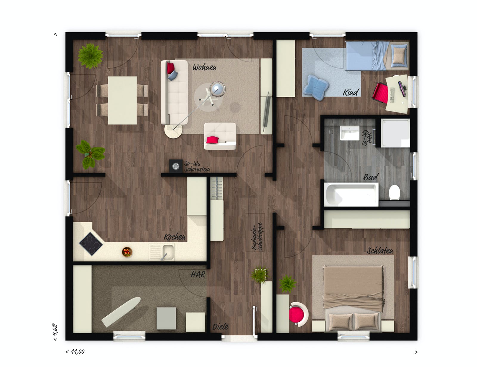 Massivhaus Bungalow 92 von Town & Country Haus Deutschland Schlüsselfertig ab 187650€, Bungalow Grundriss 1
