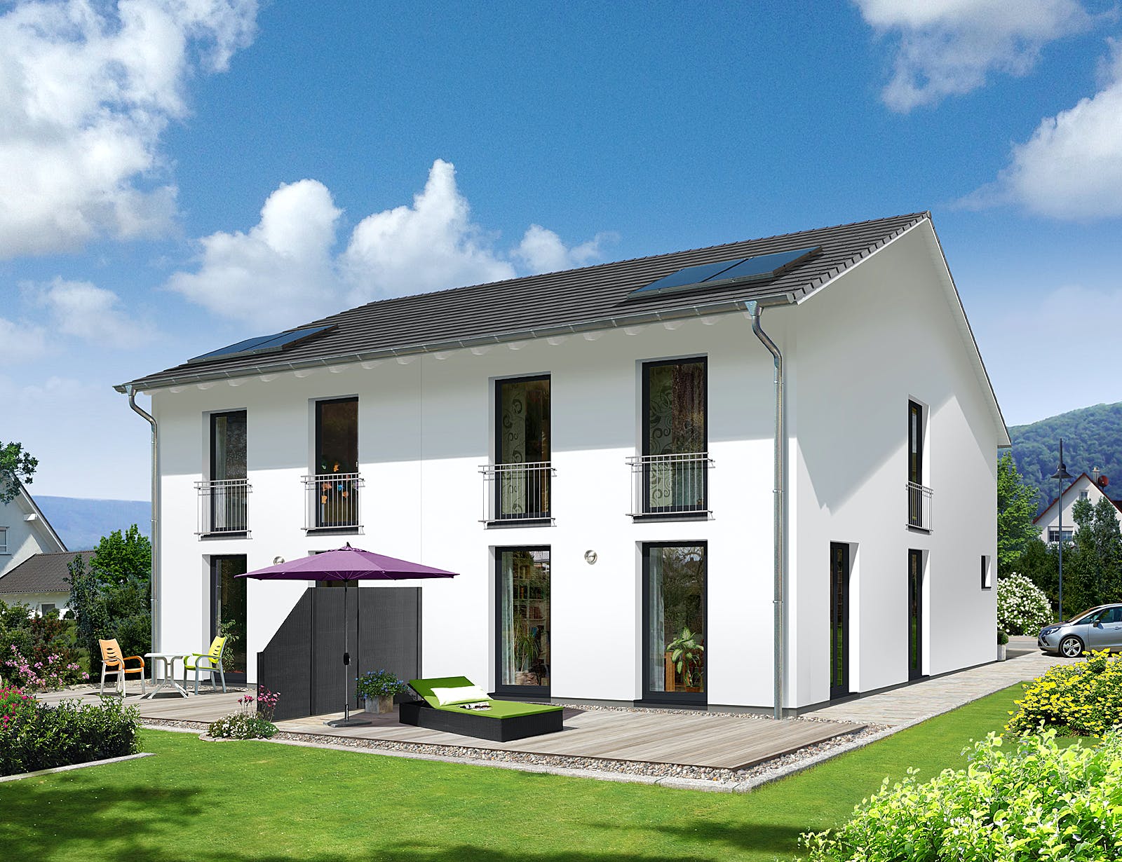 Massivhaus DH Aura 125 von Town & Country Haus Deutschland Schlüsselfertig ab 237050€, Satteldach-Klassiker Außenansicht 2