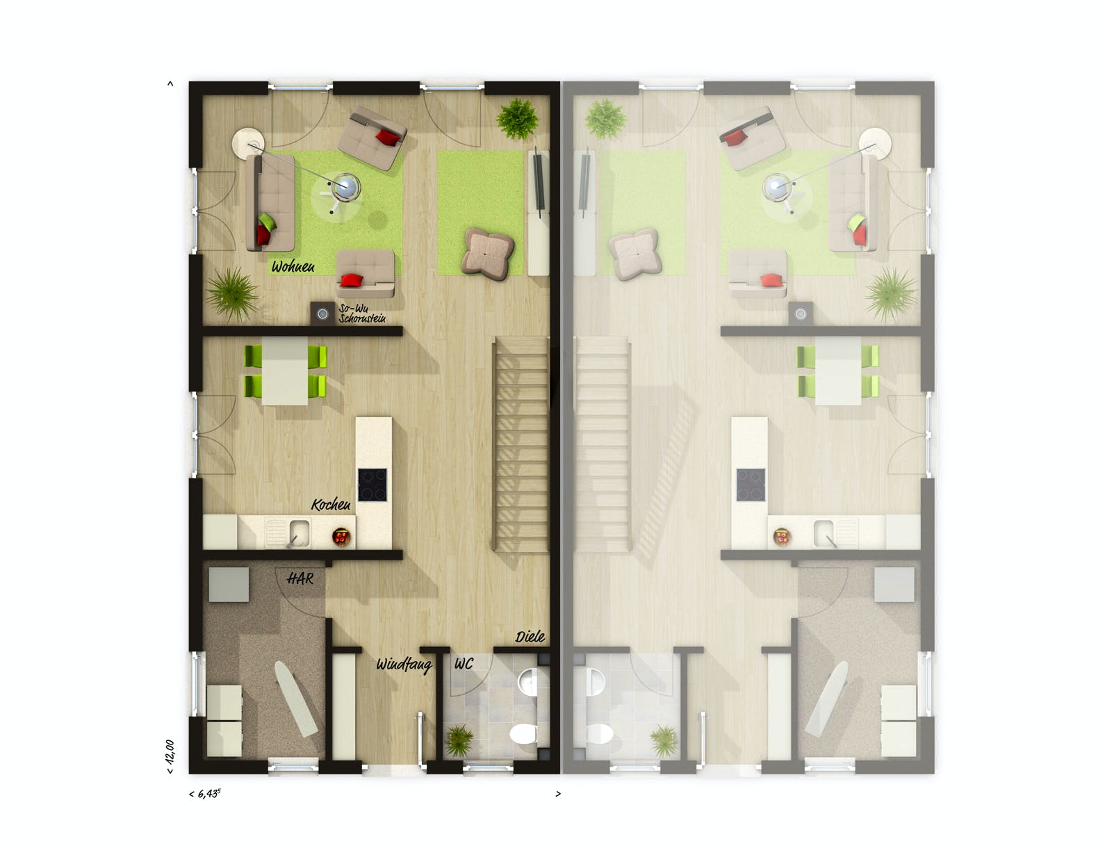 Massivhaus DH Aura 125 von Town & Country Haus Deutschland Schlüsselfertig ab 237050€, Satteldach-Klassiker Grundriss 1