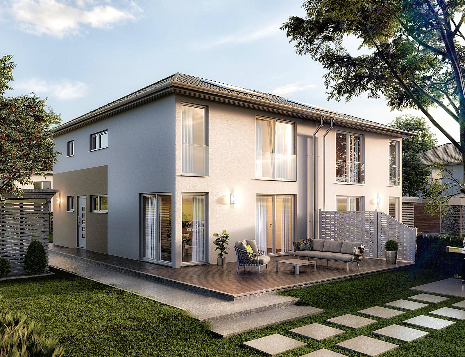Massivhaus DH Aura 136 von Town & Country Haus Deutschland Schlüsselfertig ab 252890€, Stadtvilla Außenansicht 1