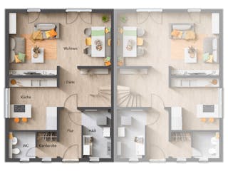 Massivhaus DH Behringen 116 von Town & Country Haus Deutschland Schlüsselfertig ab 223250€, Satteldach-Klassiker Grundriss 1