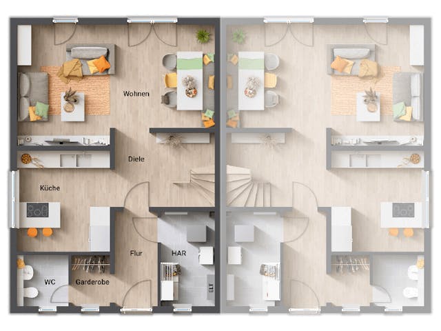 Massivhaus DH Behringen 116 von Town & Country Haus Deutschland Schlüsselfertig ab 217150€, Satteldach-Klassiker Grundriss 1