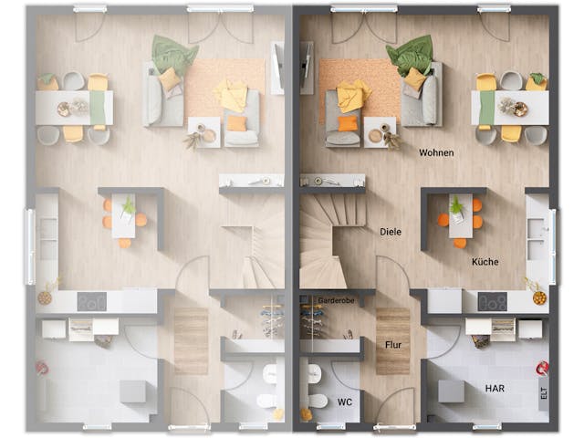 Massivhaus DH Duett 125 von Town & Country Haus Deutschland Schlüsselfertig ab 235490€, Satteldach-Klassiker Grundriss 1