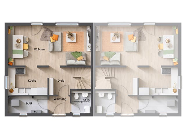 Massivhaus FürDich Doppelhaus von Town & Country Haus Deutschland Schlüsselfertig ab 177390€, Grundriss 1 Massivhaus FürDich Doppelhaus von Town & Country Haus Deutschland Schlüsselfertig ab 177390€, Grundriss 1