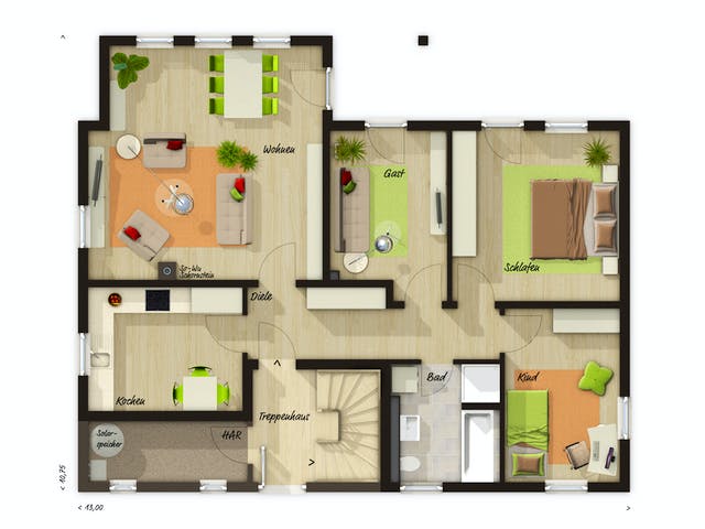 Massivhaus Domizil 192 von Town & Country Haus Deutschland Schlüsselfertig ab 339890€, Satteldach-Klassiker Grundriss 1
