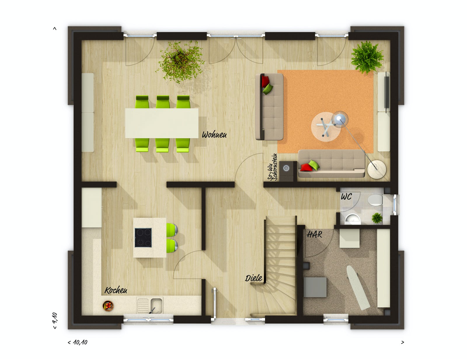 Massivhaus Flair 130 von Town & Country Haus Deutschland Schlüsselfertig ab 232700€, Satteldach-Klassiker Grundriss 1