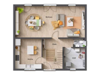 Massivhaus Flair 134 von Town & Country Haus Deutschland Schlüsselfertig ab 242190€, Satteldach-Klassiker Grundriss 1