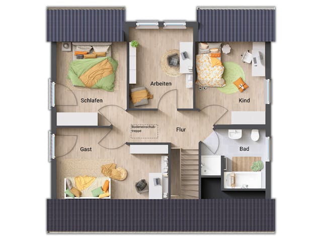 Massivhaus Flair 134 von Town & Country Haus Deutschland Schlüsselfertig ab 242190€, Satteldach-Klassiker Grundriss 2