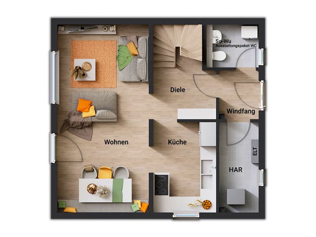 Massivhaus FürDich von Town & Country Haus Deutschland Schlüsselfertig ab 161050€, Satteldach-Klassiker Grundriss 1