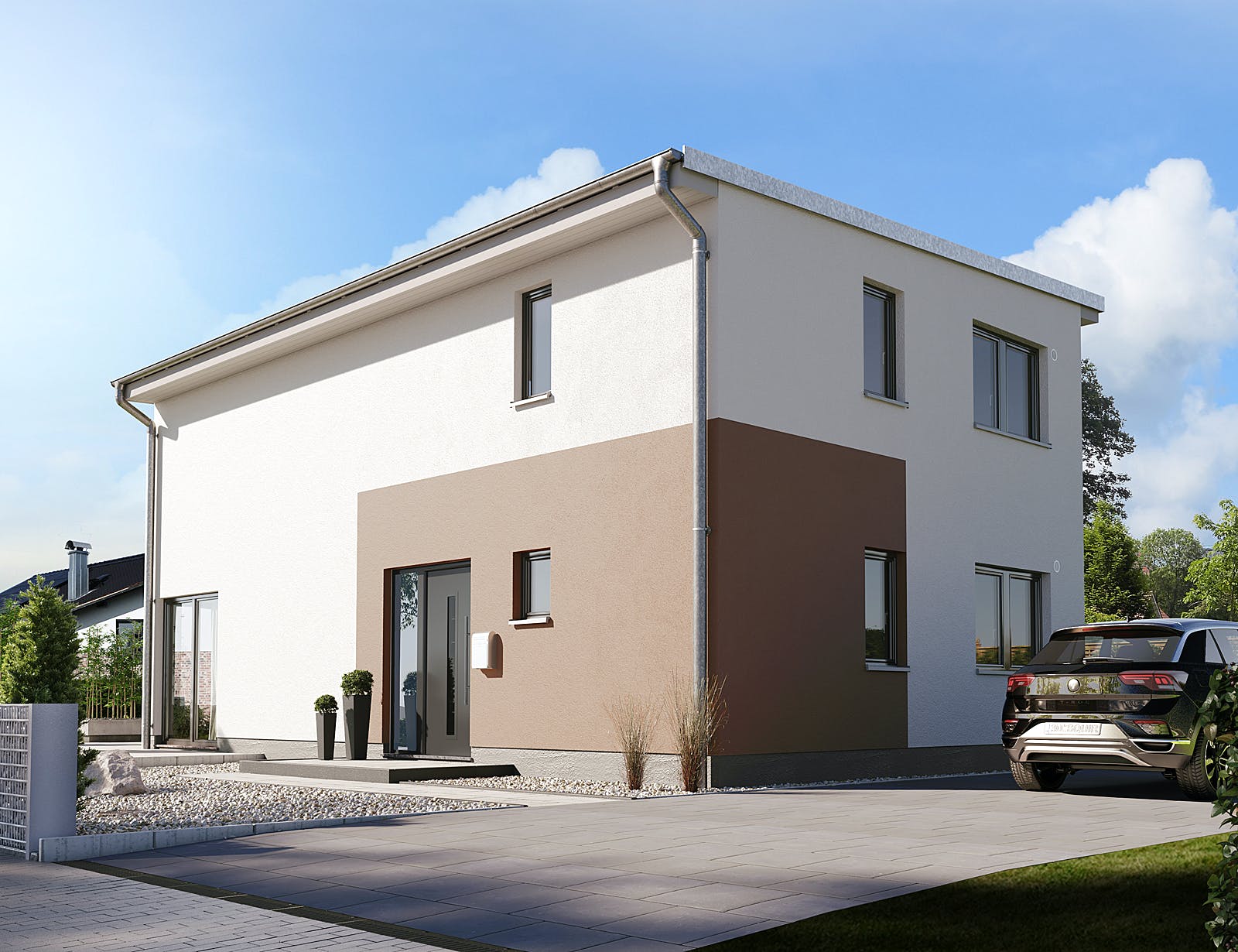 Massivhaus Stadthaus Aura 136 von Town & Country Haus Deutschland Schlüsselfertig ab 259850€, Pultdachhaus Außenansicht 2