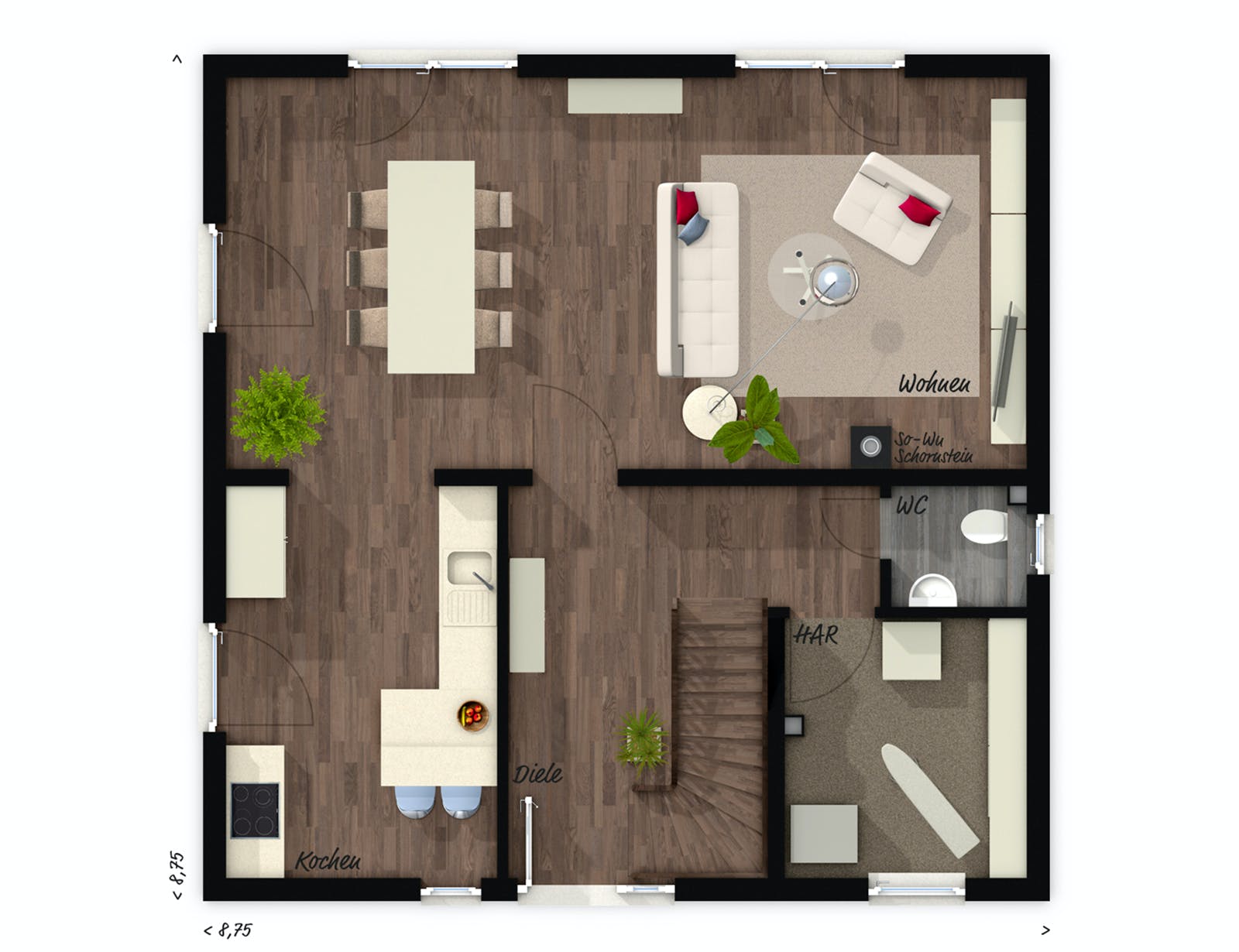 Massivhaus Stadthaus Flair 124 ZD von Town & Country Haus Deutschland Schlüsselfertig ab 230450€, Stadtvilla Grundriss 1