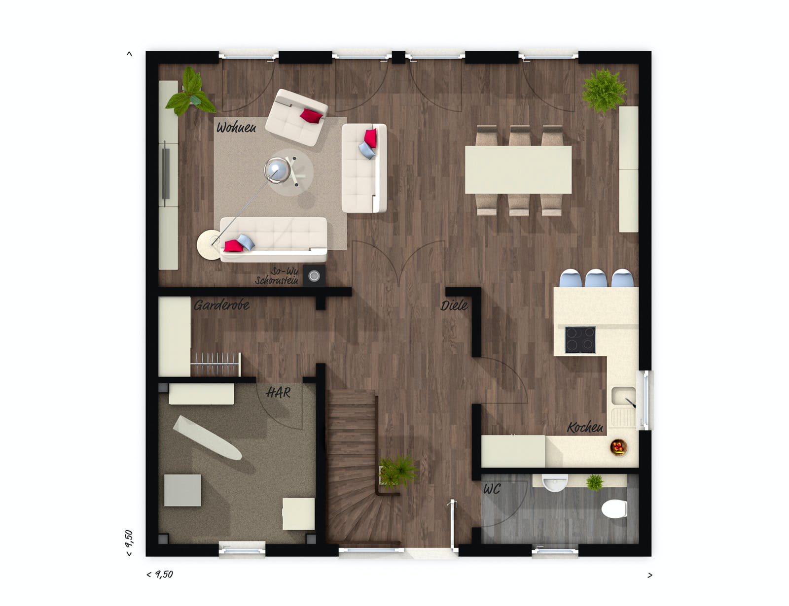 Massivhaus Stadtvilla 145 ZD von Town & Country Haus Deutschland Schlüsselfertig ab 257150€, Stadtvilla Grundriss 1