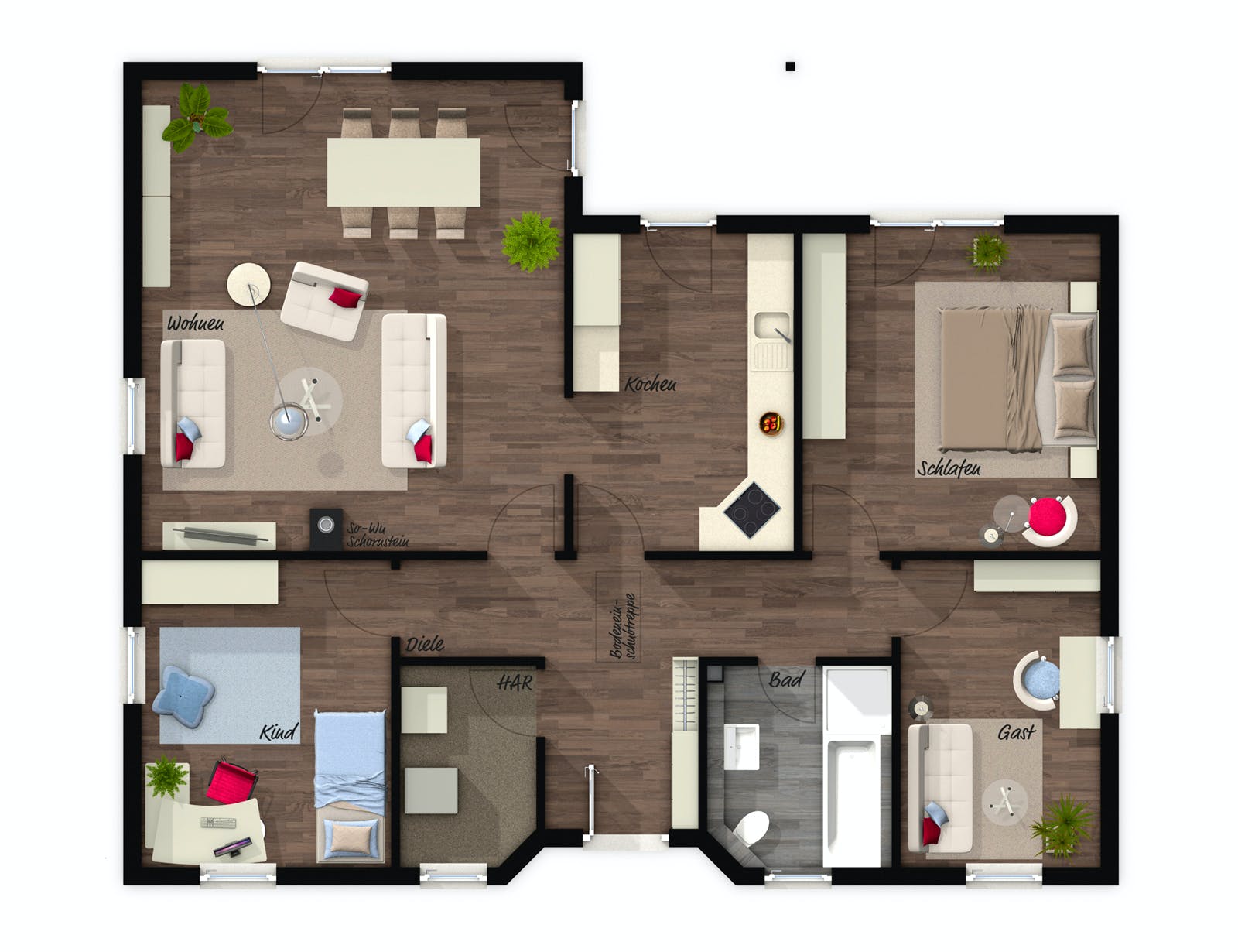 Massivhaus Winkelbungalow 108 von Town & Country Haus Deutschland Schlüsselfertig ab 217050€, Bungalow Grundriss 1