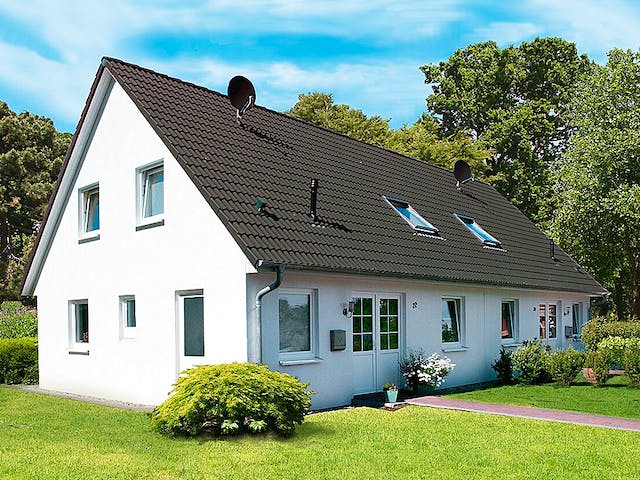 Massivhaus Doppelhaus 140-1 von Team Massivhaus Schlüsselfertig ab 202400€, Satteldach-Klassiker Außenansicht 1